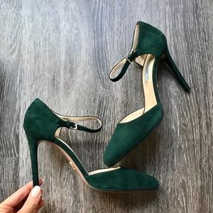 Emerald green Mary Jane Prada heels